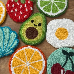 Cute Coffee Table Fruit Coaster Set,Punch Needle Mug Rugs,Tufted Avocado Egg Coasters,Dorm Desk Decor,Handmade Coasters,Christmas Gifts