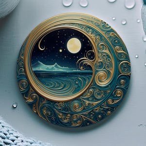 Celestial Coaster, Starry Night Scene, Mystical Home Decor, Ceramic Coaster, Coffee Table Decor, Reading Nook Accessory, Home Office Decor