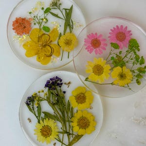 Pressed Flower Resin Coaster: Handmade with Real Dried Flowers Set of 3
