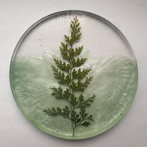 Handmade Resin Coaster: Pressed Fern, Sage Green & Gold Options